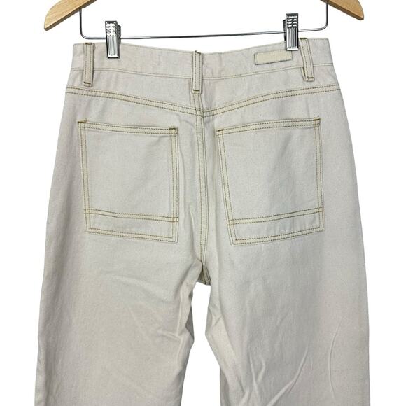 Blank NYC Ivory Painter’s Denim High Rise Crop Straight Jeans Gold Trim Size 28 - Picture 11 of 15